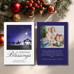 Photo Christmas Nativity Scene Christian Blessing Holiday Card
