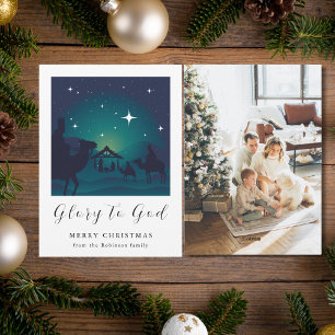 Photo Christmas Nativity Scene Glory to God Holiday Card