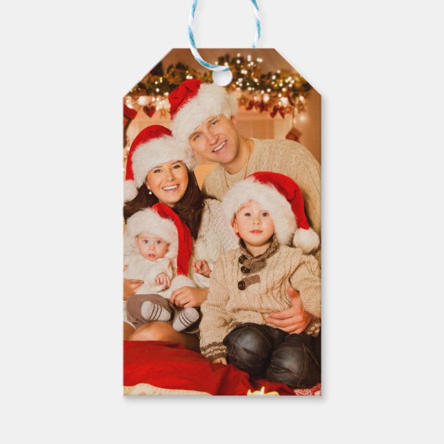 Photo Christmas Party Poinsettia  Gift Tag (Front)