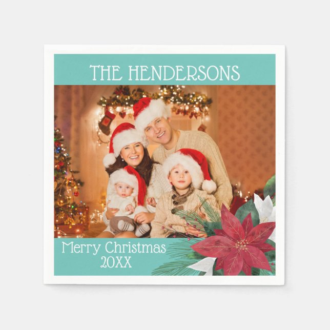 Photo Christmas Party Poinsettia Napkins (Front)