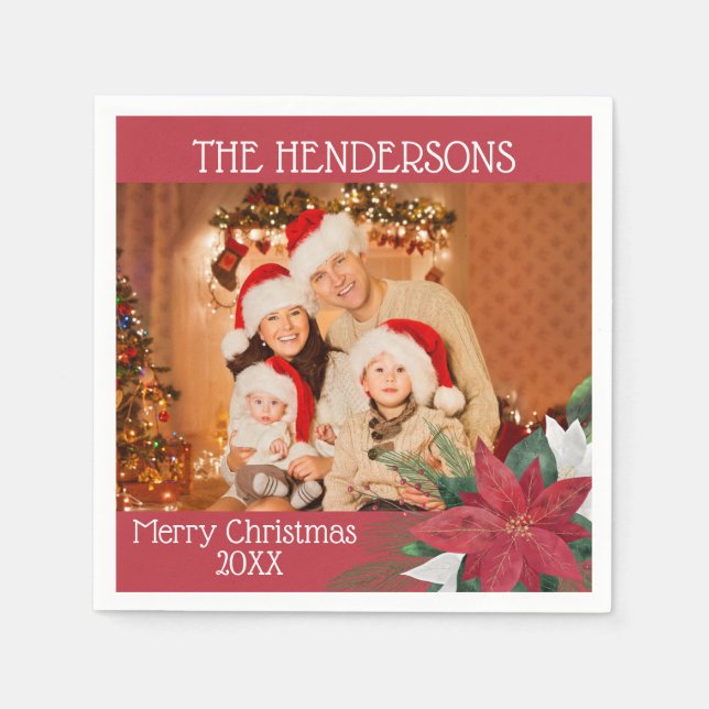 Photo Christmas Party Poinsettia Napkins (Front)