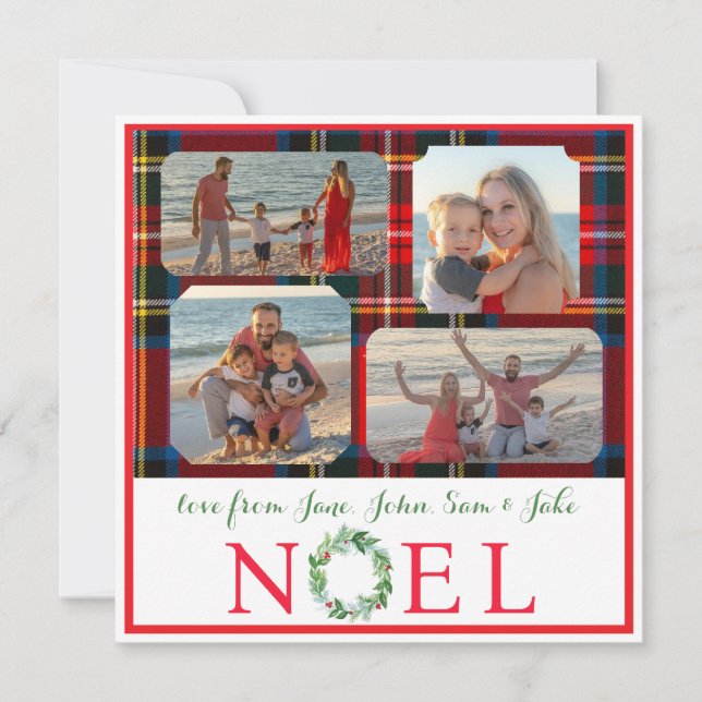 PHOTO Christmas Plaid Watercolor Wreath NOEL  (Front)