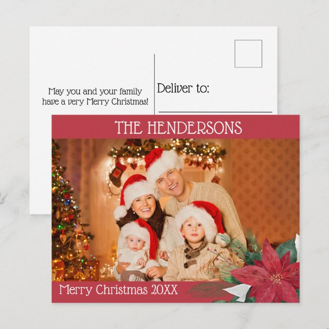 Photo Christmas Poinsettia Holiday Postcard (Front/Back)