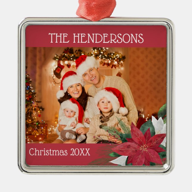 Photo Christmas Poinsettia Metal Tree Decoration (Front)