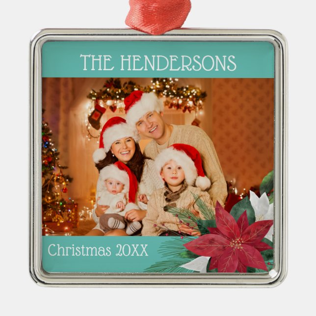 Photo Christmas Poinsettia Metal Tree Decoration (Front)