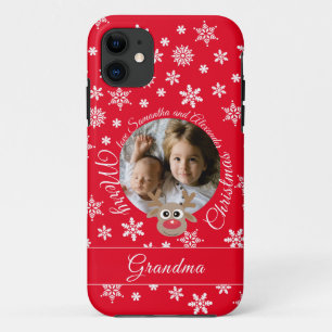 Photo Christmas Red Cute Reindeer White Script iPhone 11 Case