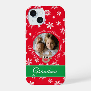 Photo Christmas Red Cute Reindeer White Script iPhone 15 Case