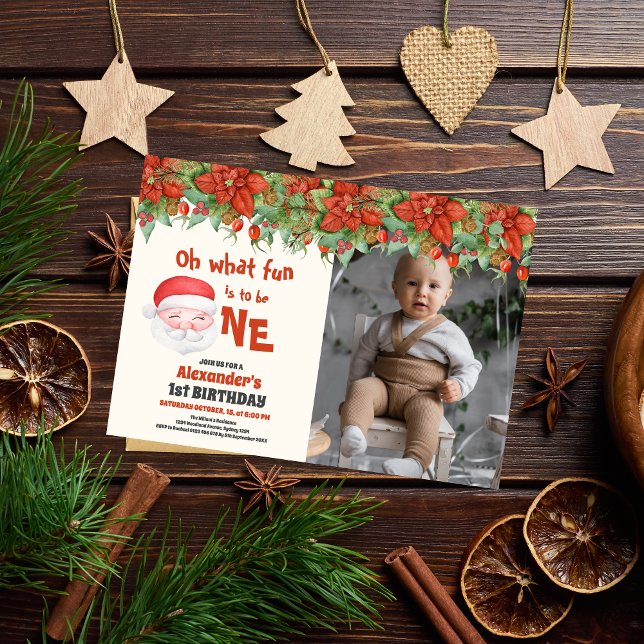 Photo Christmas Santa First Birthday Invitation (Creator Uploaded)