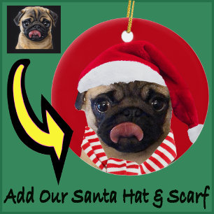 Photo Christmas Santa Hat on Your Dog Puppy Ceramic Tree Decoration