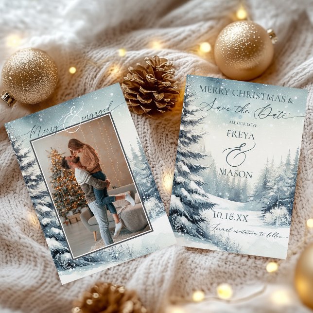 Photo Christmas Save the Date Invitation (Merry and Engaged Photo Christmas Save the Date Card)