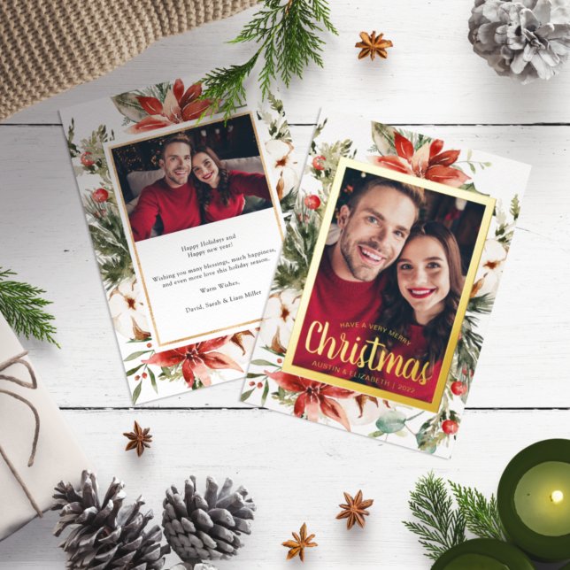 Photo Christmas Script Foil Holiday Card (Creator Uploaded)