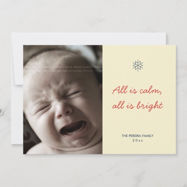 Photo Christmas Silent Night Modern Holiday Custom Card (Front)