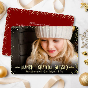 Photo Christmas Thankful Grateful Blessed Gold Foil Holiday Card