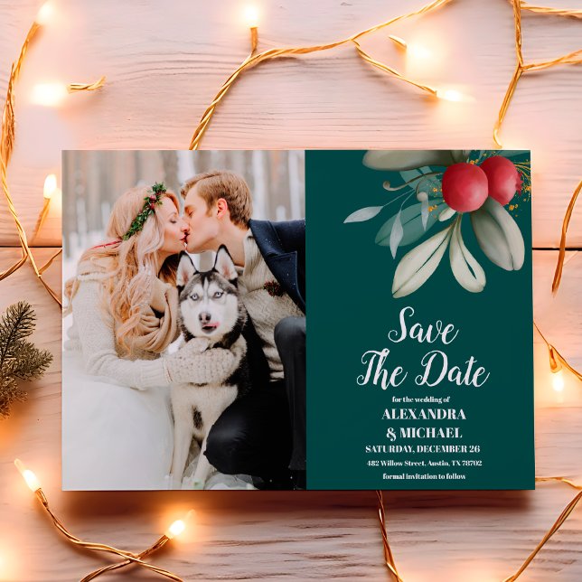 Photo Christmas Winter Greenery Wedding Save The Date (Creator Uploaded)