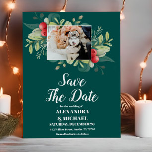 Photo Christmas Winter Greenery Wedding Save The Date