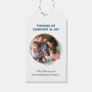 Photo Christmas Wreath Poinsettia Holiday Gift Tags