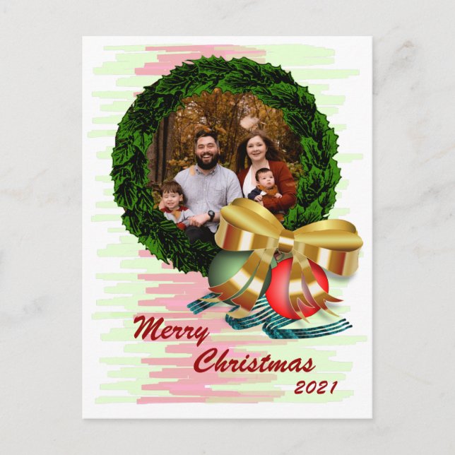 Photo Christmas Wreath Postcard (Front)