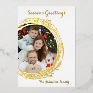 Photo Circle Gold Christmas Foil Holiday Card
