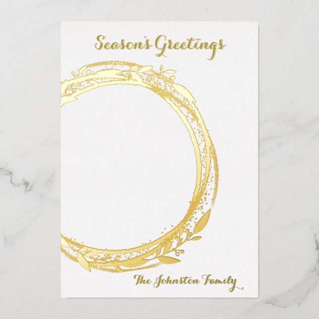 Photo Circle Gold Christmas Foil Holiday Card (Front)