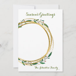 Photo Circle Gold Green & Red Christmas Card