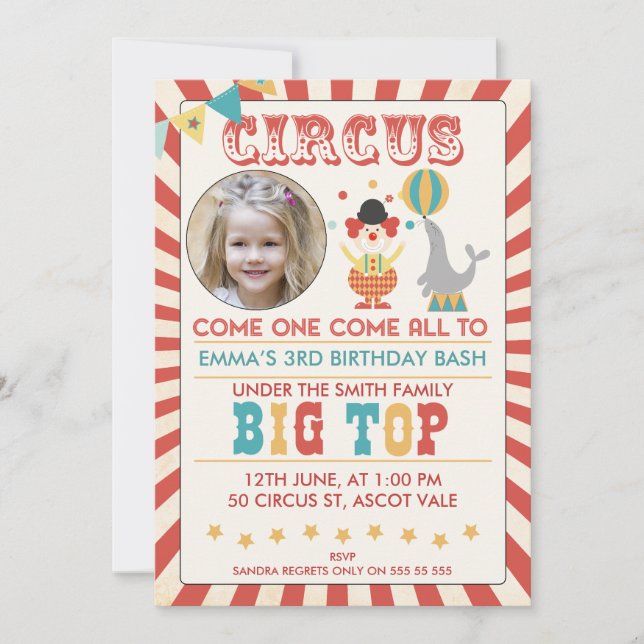 Photo Circus Birthday party Invitation (Front)