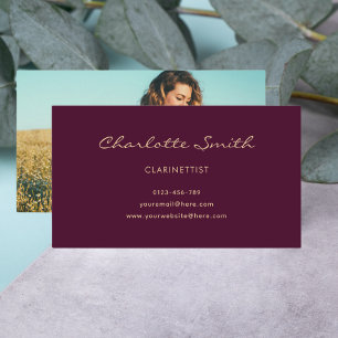 Photo Clarinettist Burgundy Elegant Business Card