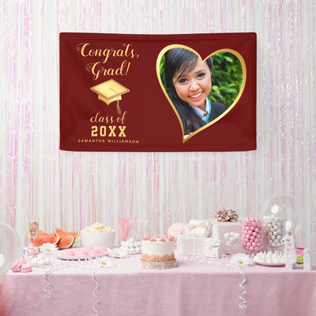 Photo Class 2025 Maroon Red and Gold Graduation Banner (Party)