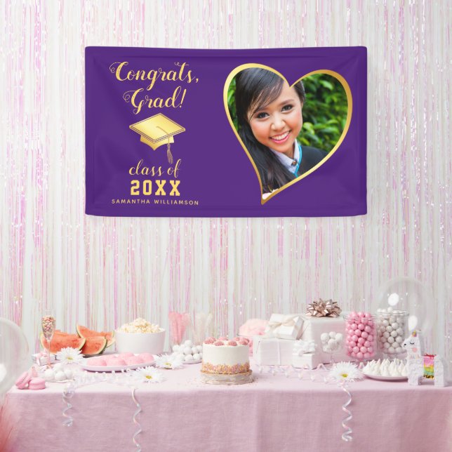 Photo Class 2025 Purple and Gold Graduation Banner (Party)
