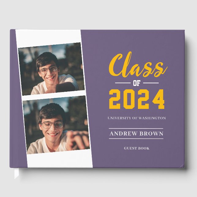 Photo Class of Pastel Purple and Gold Guest Book (Front)