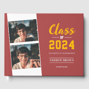 Photo Class of Pastel Red and Gold Guest Book