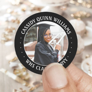 Photo Class Year Black and White Modern Graduation Classic Round Sticker