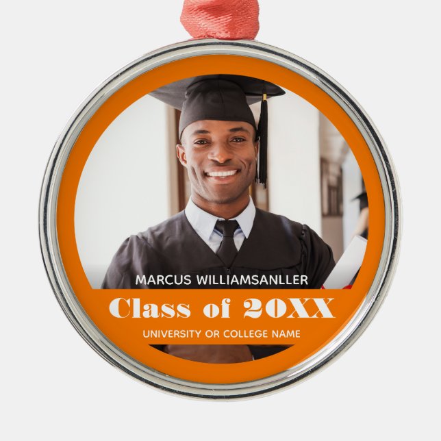 Photo Class Year Orange Graduation Metal Tree Decoration (Front)