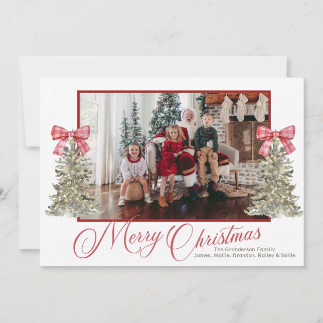 Photo Classic Christmas Card with Watercolor Trees (Front)
