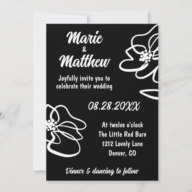 Photo Classic Gothic Black Floral Sketch Wedding  Invitation (Front)