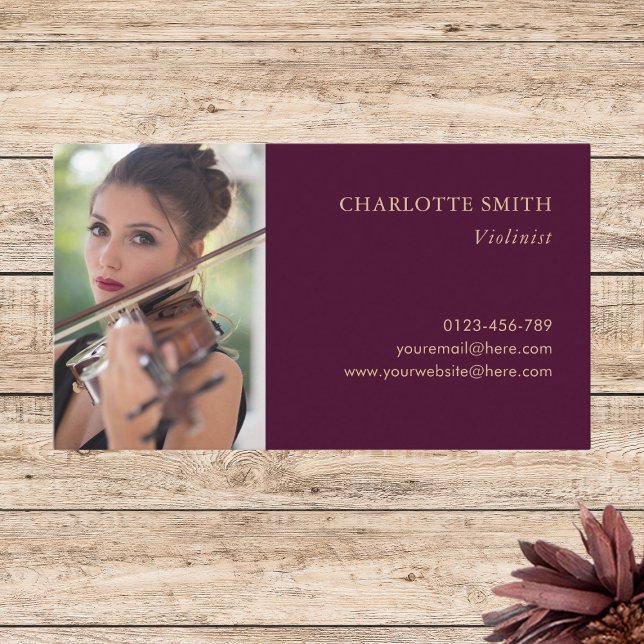 Photo Classical Musician Professional Burgundy Business Card (Creator Uploaded)