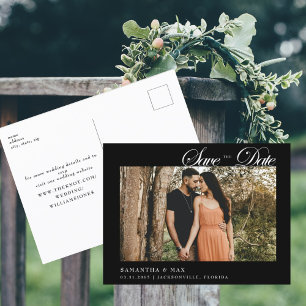 Photo Classy Black Wedding Save the Date Postcard