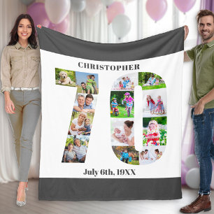 Photo Collage70th Birthday Grey White Picture Fleece Blanket