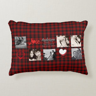 PHOTO COLLAGE 10 15 20th Anniversary Buffalo Plaid Decorative Cushion