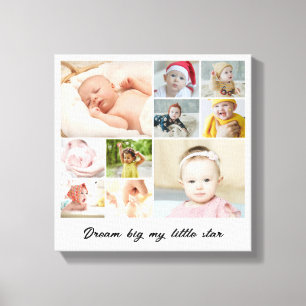Photo Collage 10 Picture Grid Custom Square White Canvas Print