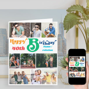 Photo Collage 10 Picture Name and Any Age Birthday Card