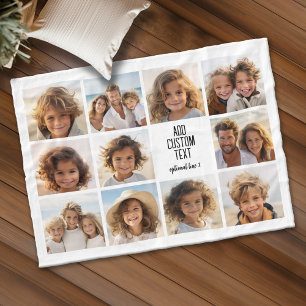 Photo Collage - 11 Pics with a text block 2 lines  Fleece Blanket