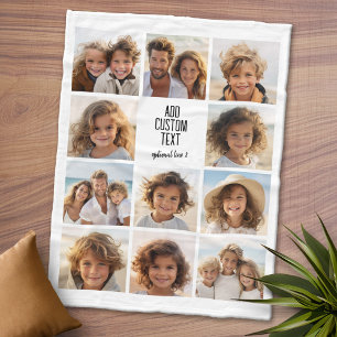 Photo Collage - 11 Pics with a text block 2 lines Fleece Blanket