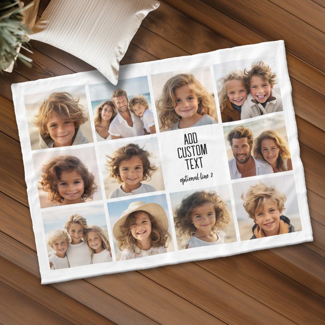 Photo Collage - 11 Pics with a text block 2 lines  Fleece Blanket (Personalized fleece blanket with 11 photos and custom text)