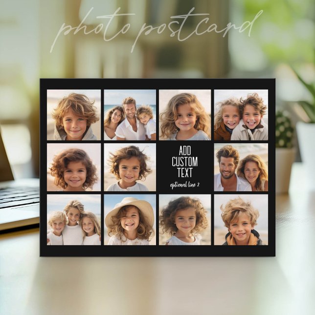 Photo Collage - 11 Pics with a text block 2 lines Postcard (Photo Postcard - Customize with your favorite photos)