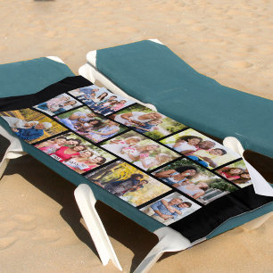 Photo Collage 12 Picture Masonry Grid Black Beach Towel