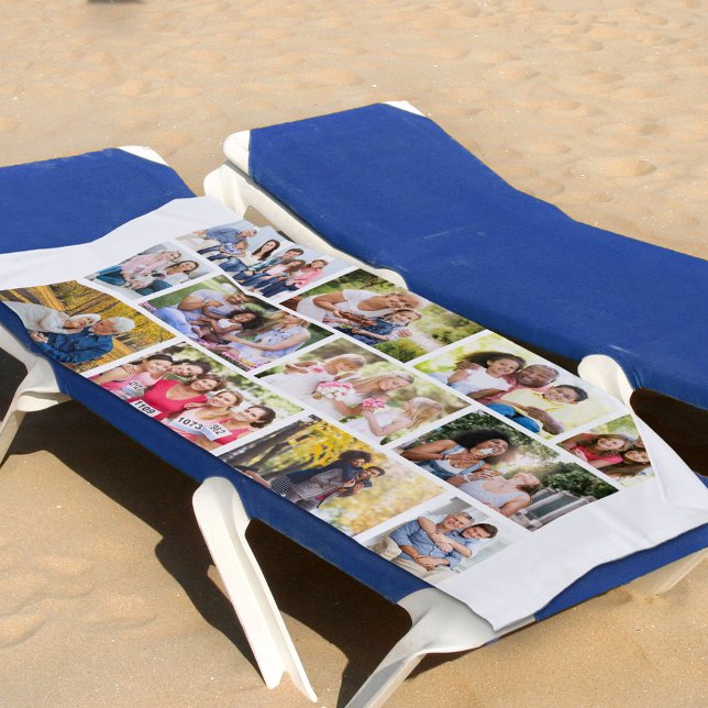 Photo Collage 12 Picture Masonry Grid White Beach Towel (Creator Uploaded)