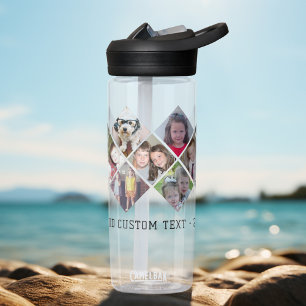 Photo Collage - 13 Photos Diamond All Over Pattern Water Bottle
