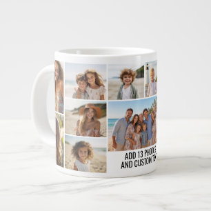 Photo Collage - 13 Pics plus Text Block Minimal Large Coffee Mug