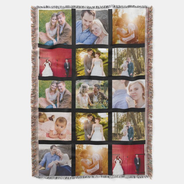Photo Collage 15 photos Black Throw Blanket (Front Vertical)