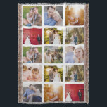 Photo Collage 15 photos White Throw Blanket<br><div class="desc">15 photo layout photo collage throw blanket. Great gift for college bound children! Now available with black or red photo frames.

Photo courtesy of Leeds Wedding Photographer,  John Hope. Visit him at http://www.johnhopephotography.com</div>